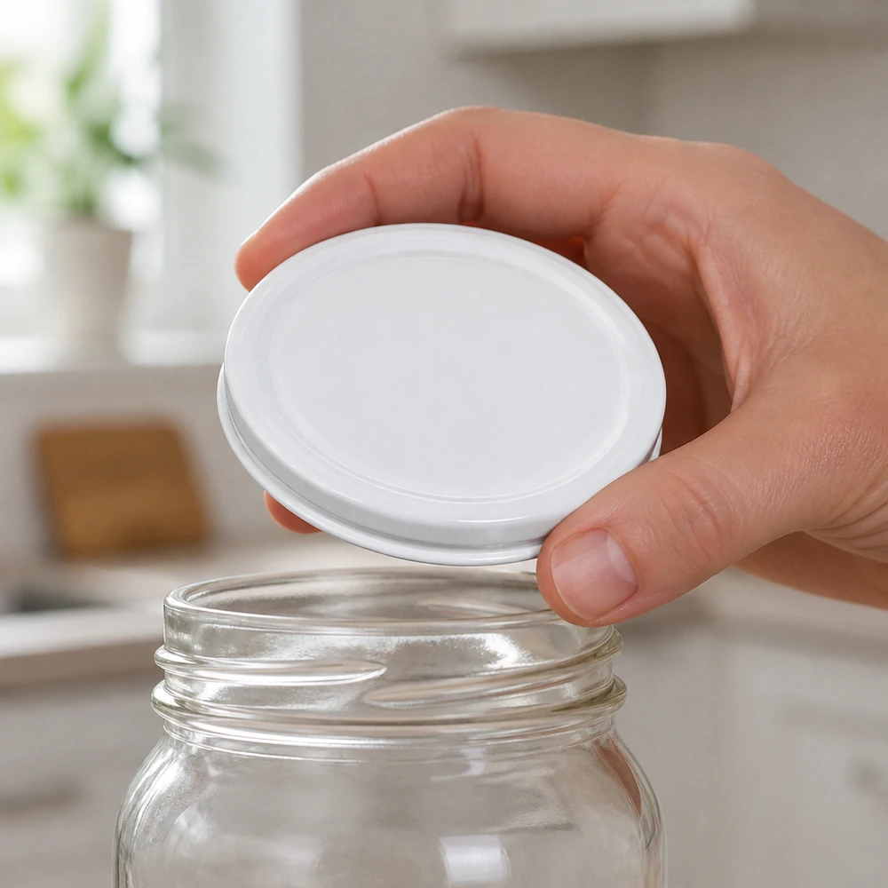 66mm BioSeal Deckel weiß (TO66) UNiTWIST Einmachglas wird mit UNiTWIST TO66 weissem BPA-freiem Deckel verschlossen