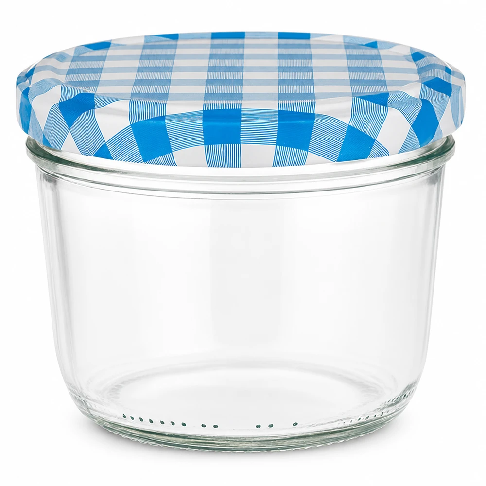 230ml Sturzglas + BasicSeal Deckel blau/weiß UNiTWIST 230ml Sturzglas mit blau-weiß kariertem BasicSeal Deckel für Marmelade und Konserven