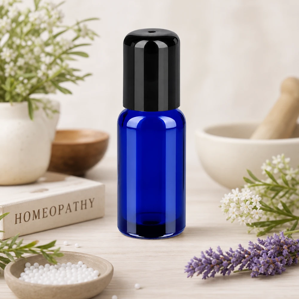 Premium Roll-On Flasche 20ml in königsblau mit schwarzem Applikator für therapeutische Öle