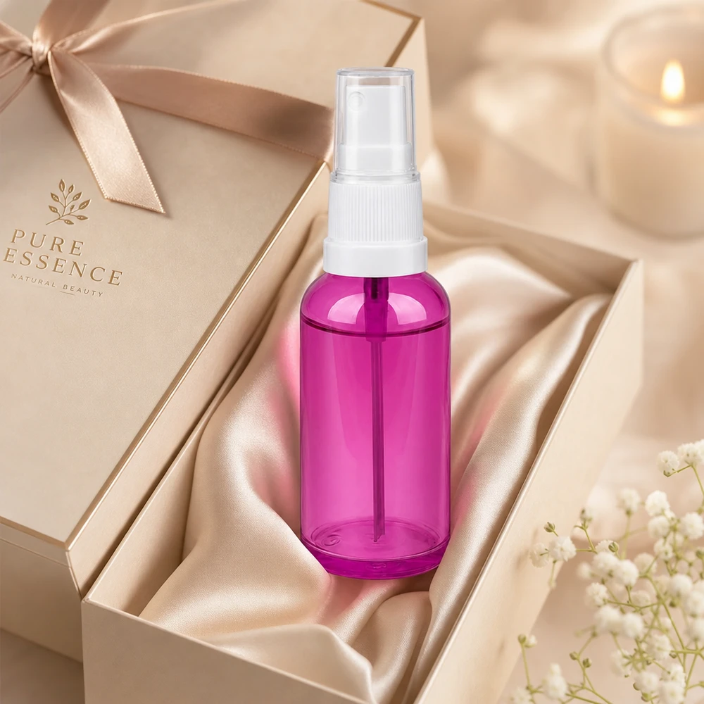 50ml Sprayflasche weiss/transparent Standard PurpleLine UT18/50 Wiederbefüllbare 50ml Sprayflasche in trendigem Lila für nachhaltige Kosmetikverwendung