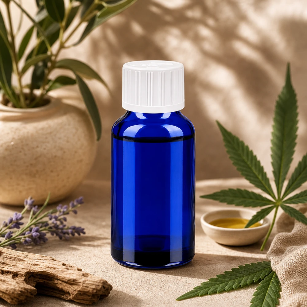 20ml Flasche 11mm Schraubverschluss weiß Standard Kindersicherung BlueLine UT18/20 Premium 20ml Flasche aus kobaltblauem Glas mit StandardVerschluss für Aromatherapie-Mischungen