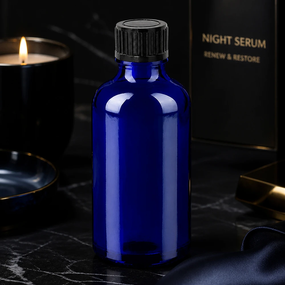 50ml Flasche 11mm Schraubverschluss schwarz Standard BlueLine UT18/50 BlueLine Glasflasche 50ml mit Standard-Verschluss für Labor und Kosmetikhersteller