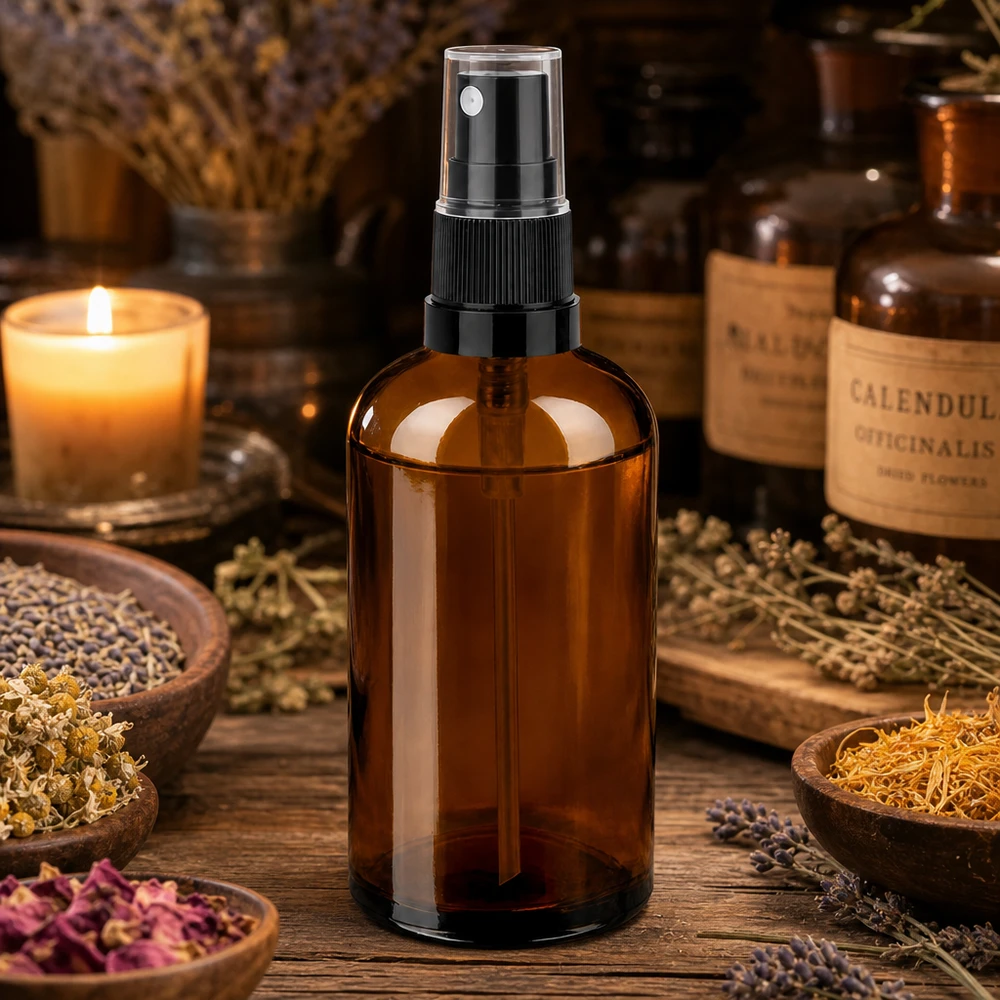 100ml Sprayflasche schwarz/transparent Standardverschluss BrownLine UT18/100 Nachhaltige 100ml Glassprühflasche mit präzisem Sprühsystem für Gesichtswasser und Tonics