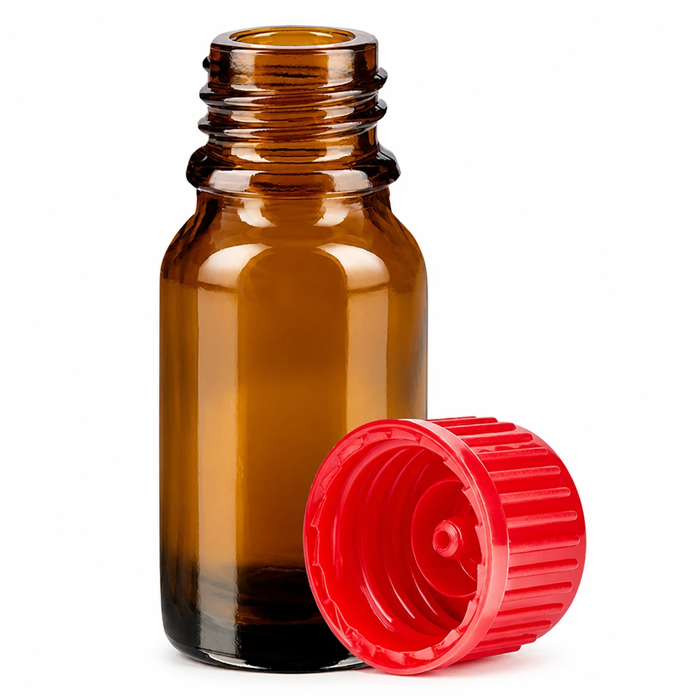 Vielseitige 10ml Glasflasche braun mit rotem Verschluss für Extrakte und Tinkturen