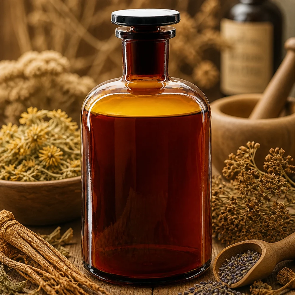 Vintage Apothekerflasche 500ml Enghals braun mit Glasstopfen für Kräuteröle und Naturextrakte