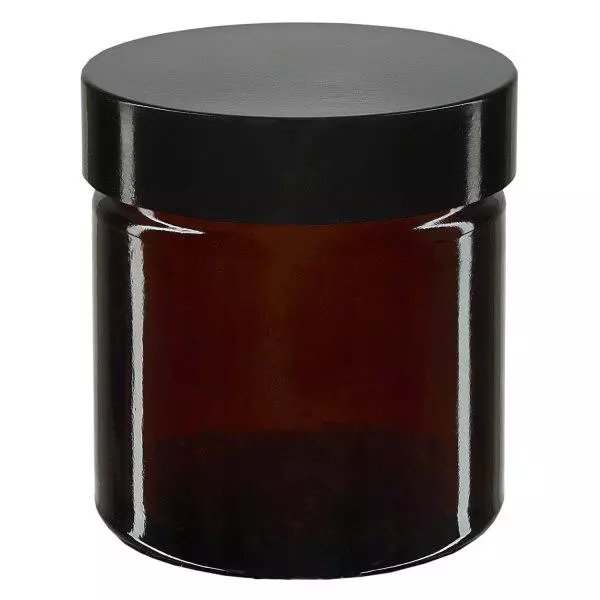 60ml Glastiegel. braun, mit schwarzem Bakelit ApoGlas
