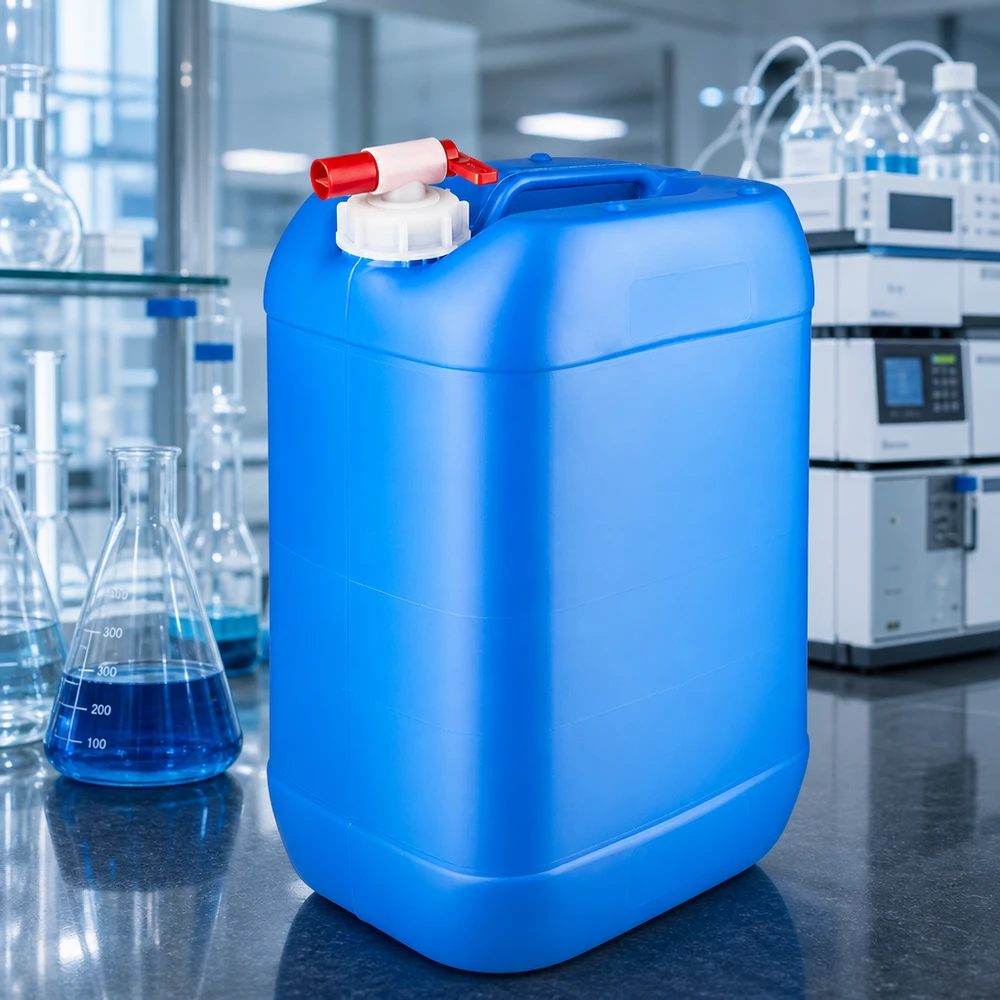 Kanister 25 Liter blau mit Auslaufhahn Stapelbarer Kunststoffkanister 25 Liter mit Auslaufhahn für Chemikalien Wasser und Laborbedarf
