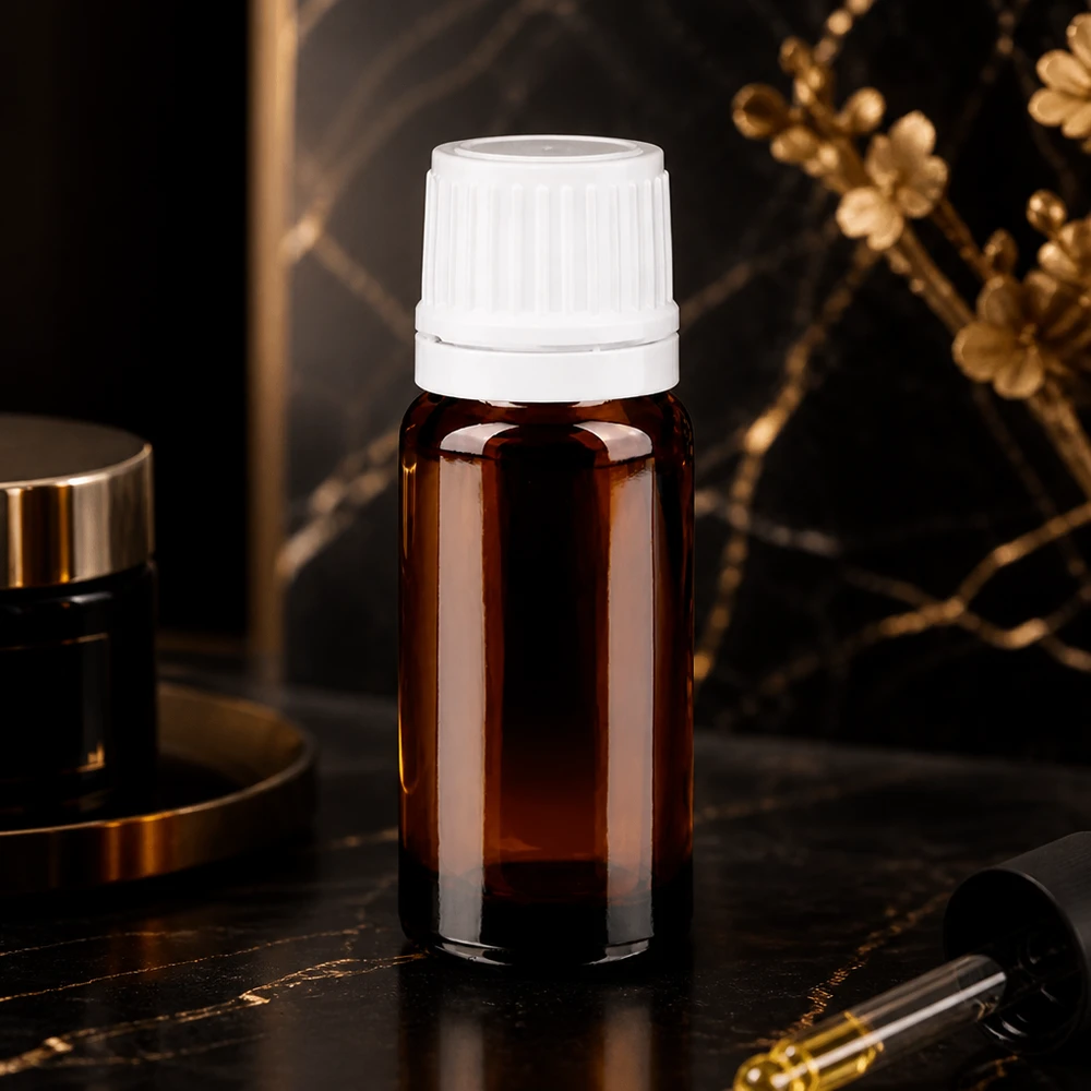 Apothekenflasche braun 10ml Tropfverschluss 1.2mm weiß Originalitätsverschluss Nachfüllbare 10ml Braunglas Aromaflasche mit weißem Tropfverschluss und 0,7mm Dosierspitze