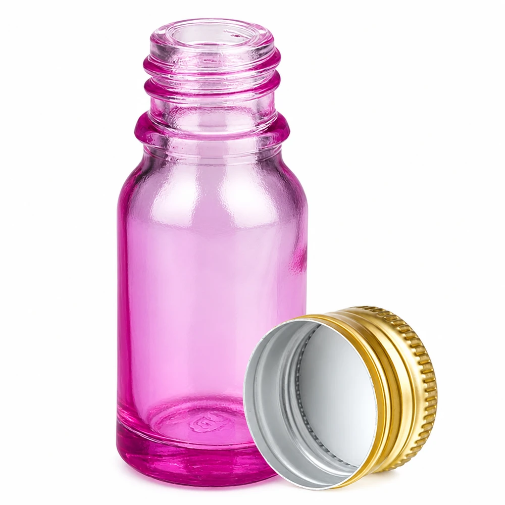 10ml Flasche 11mm Schraubverschluss Alu-Gold Standard PurpleLine. UT18/10 Premium 10ml Flasche in lila Glas mit goldfarbenem Metallverschluss für Labor und Kosmetikindustrie