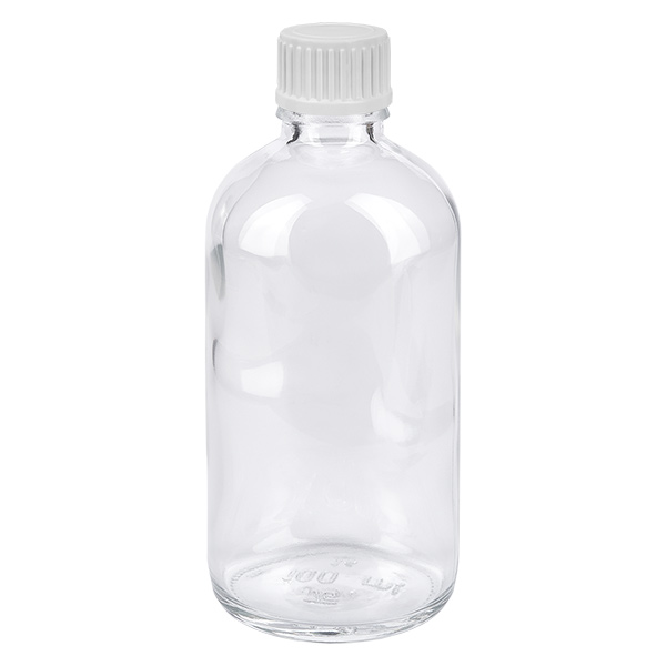 100ml Tropfflasche 0.9mm weiß Standardverschluss ClearLine UT18/100 Leere 100ml Tropfflasche Klarglas mit weißem Schraubdeckel ideal für Öle und Medikamente STD