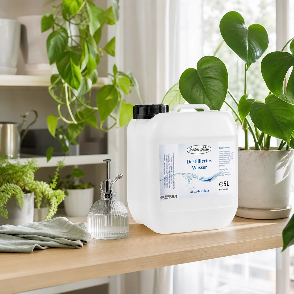 Destilliertes Wasser 5L Doktor-Klaus Premium destilliertes Wasser Doktor-Klaus 5L Großgebinde für Haushalt und Pflanzenpflege in Wohnumgebung