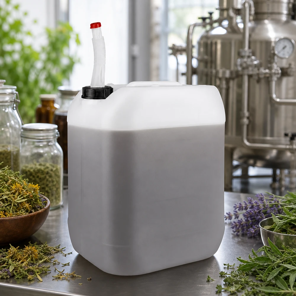 Kanister 20 Liter mit Auslaufrohr Flex Lichtundurchlässiger 20 Liter Behälter mit biegsamem Rohr für Destillate und Naturextrakte