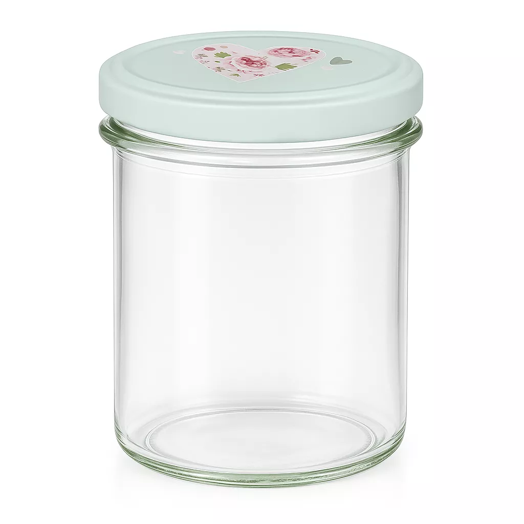 350ml Sturzglas + BasicSeal Deckel Herz mint UNiTWIST Sturzglas 350ml mit mintgrünem BasicSeal Deckel und Herzmotiv, leeres Einmachglas für Marmelade und Vorratshaltung