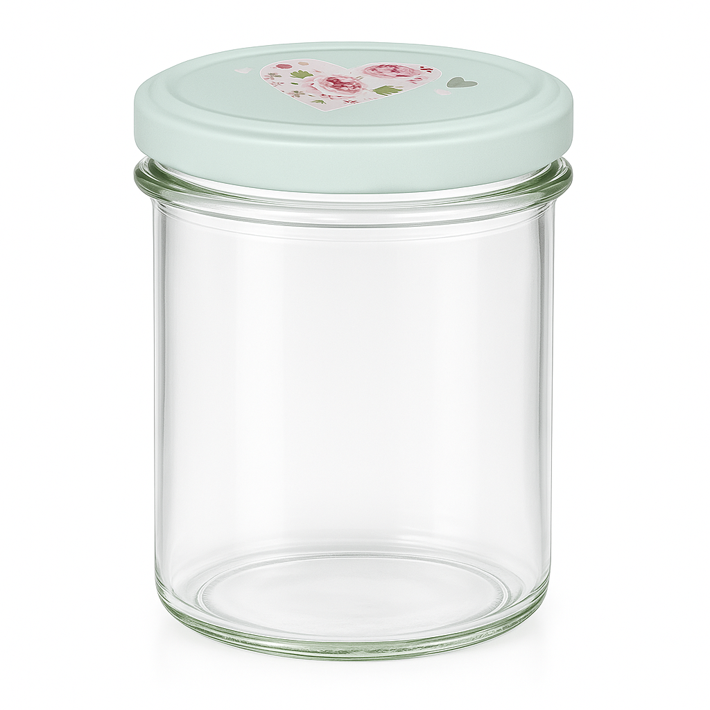 350ml Sturzglas + BasicSeal Deckel Herz mint UNiTWIST Sturzglas 350ml mit mintgrünem BasicSeal Deckel und Herzmotiv, leeres Einmachglas für Marmelade und Vorratshaltung