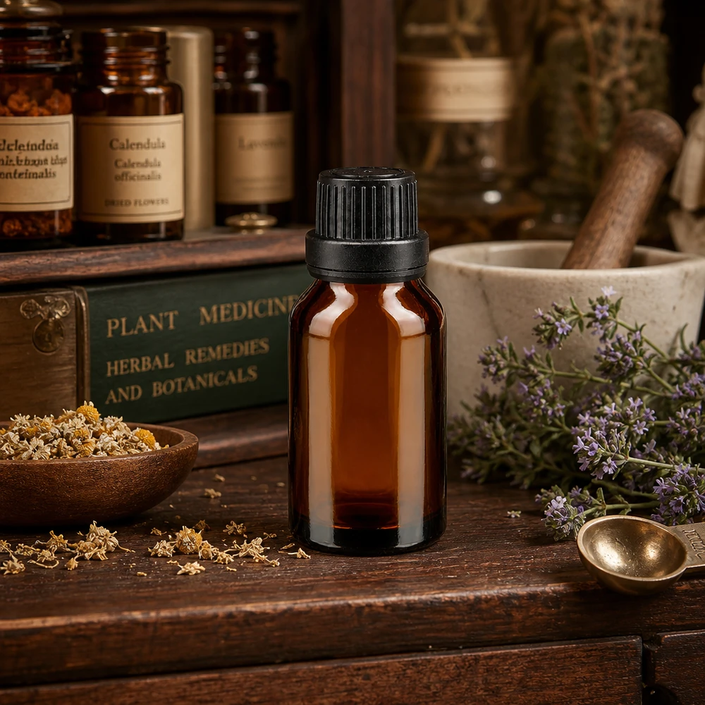 Kompakte Apothekenflasche Braunglas 15ml mit schwarzem Originalverschluss für Naturheilkunde