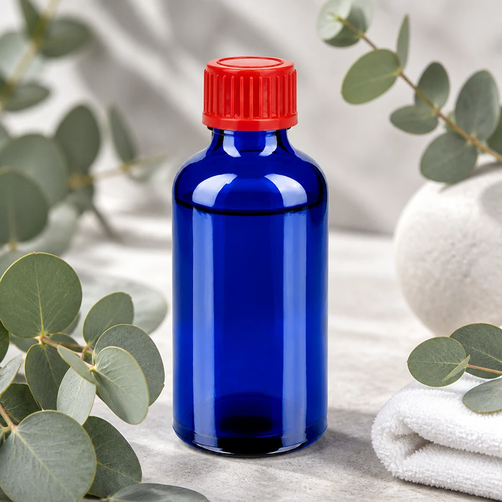 50ml Flasche 11mm Schraubverschluss rot Standard BlueLine UT18/50 Lichtgeschützte 50ml Glasflasche mit rotem Verschluss ideal für lichtempfindliche Substanzen