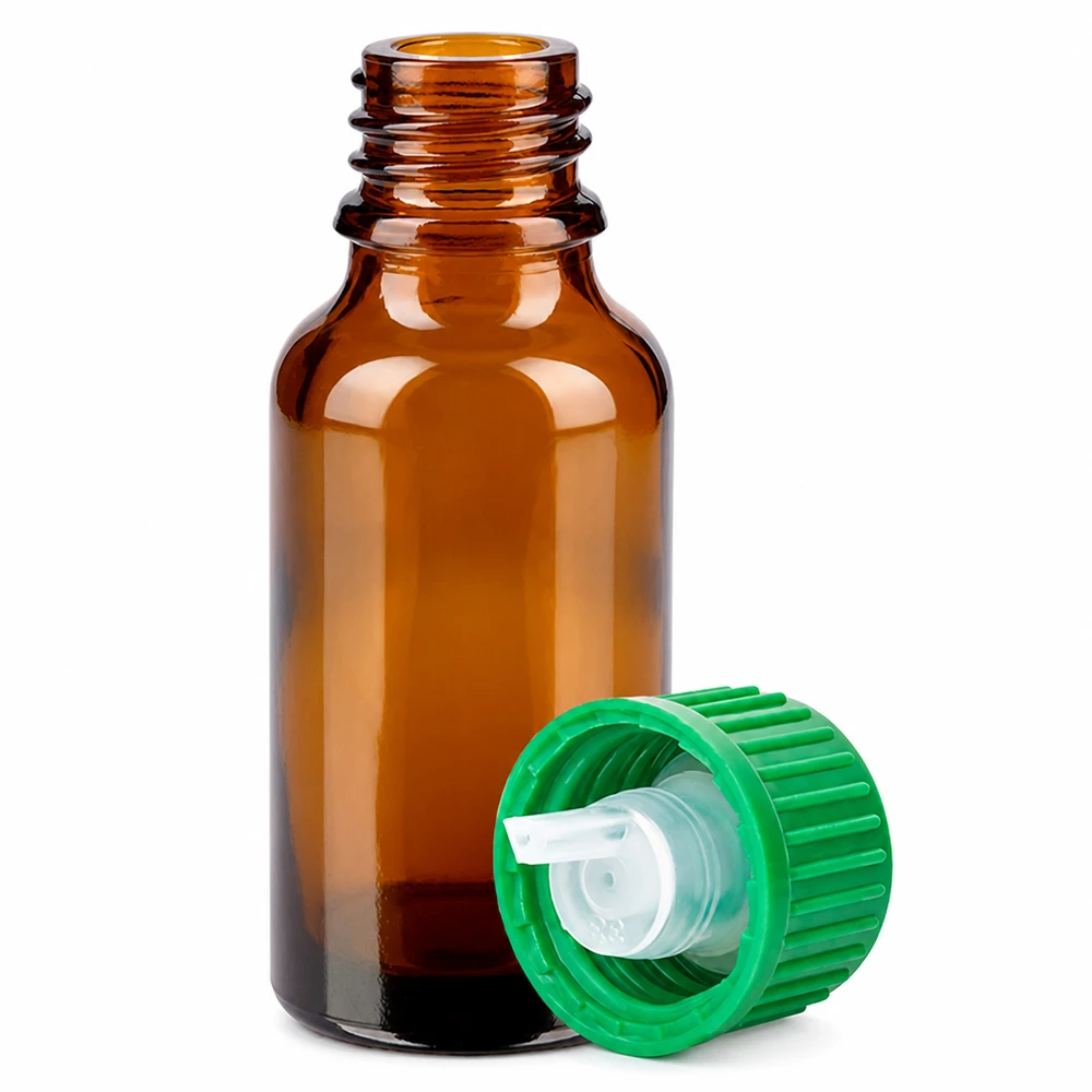 20ml Tropfflasche 0.8mm grün Standardverschluss BrownLine UT18/20 Apothekerflasche 20ml braun mit grünem Tropfverschluss für aromatherapeutische Anwendungen