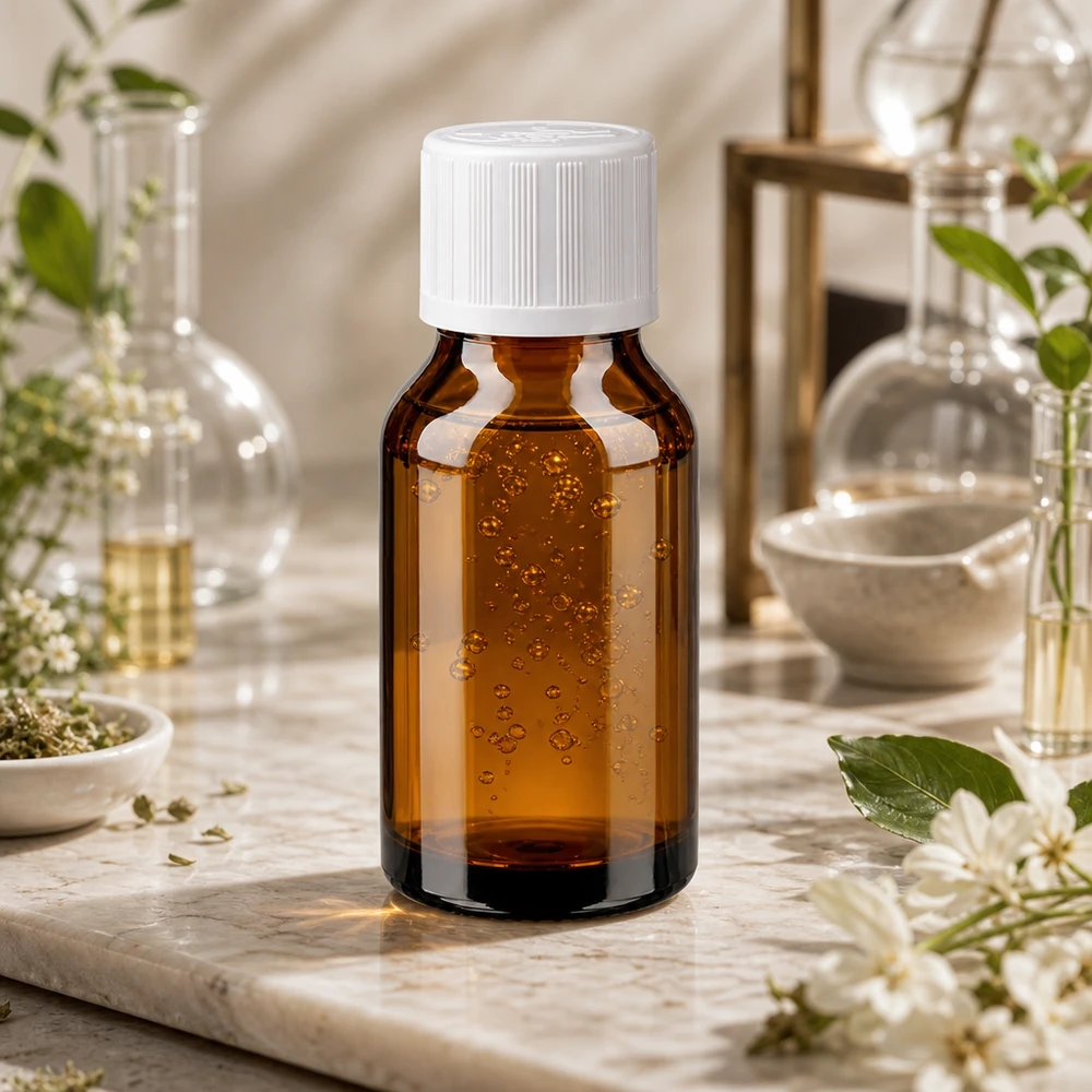Medizinische Tropfflasche 15ml in Braunglas mit weißem kindersicheren Schraubdeckel