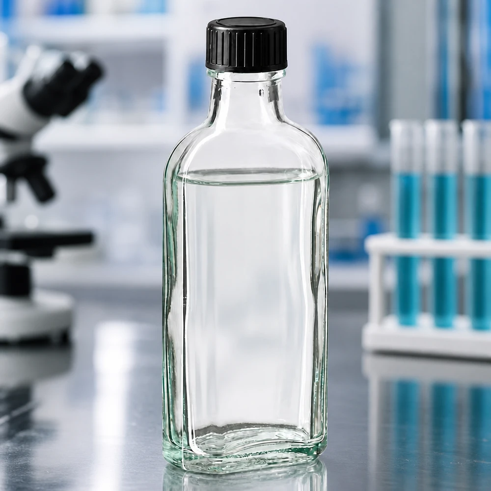 Lebensmittelechte 100ml Meplat Glasflasche mit EPE-Dichtscheibe im wissenschaftlichen Laborsetting
