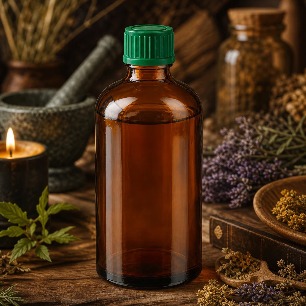Vielseitige 100ml Braunglasflasche mit grünem Deckel für Kosmetik Seren und natürliche Extrakte