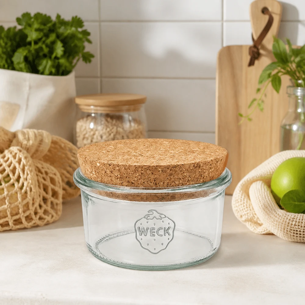 165ml Sturzglas WECK RR80 mit Korken natur WECK Vorratsglas 165ml RR80 Korkdeckel Küchendeko skandinavisch nachhaltige Aufbewahrung Zero Waste Lifestyle