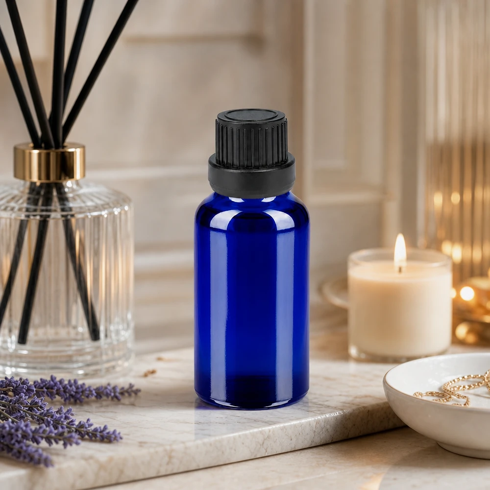 20ml Flasche 11mm Schraubverschluss schwarz Originalitätsverschluss BlueLine UT18/20 Stilvolle 20ml Flasche mit matter Oberfläche und schwarzem Deckel für Wellness-Produkte