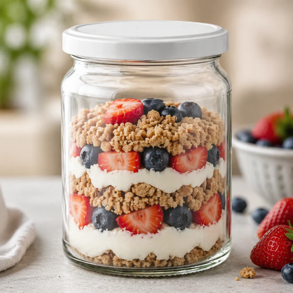 205ml Rundglas mit BasicSeal Deckel weiß UNiTWIST 205ml Rundglas UNiTWIST als Dessertglas für Schichtdessert mit Beeren und Joghurt - vielseitiges Glas
