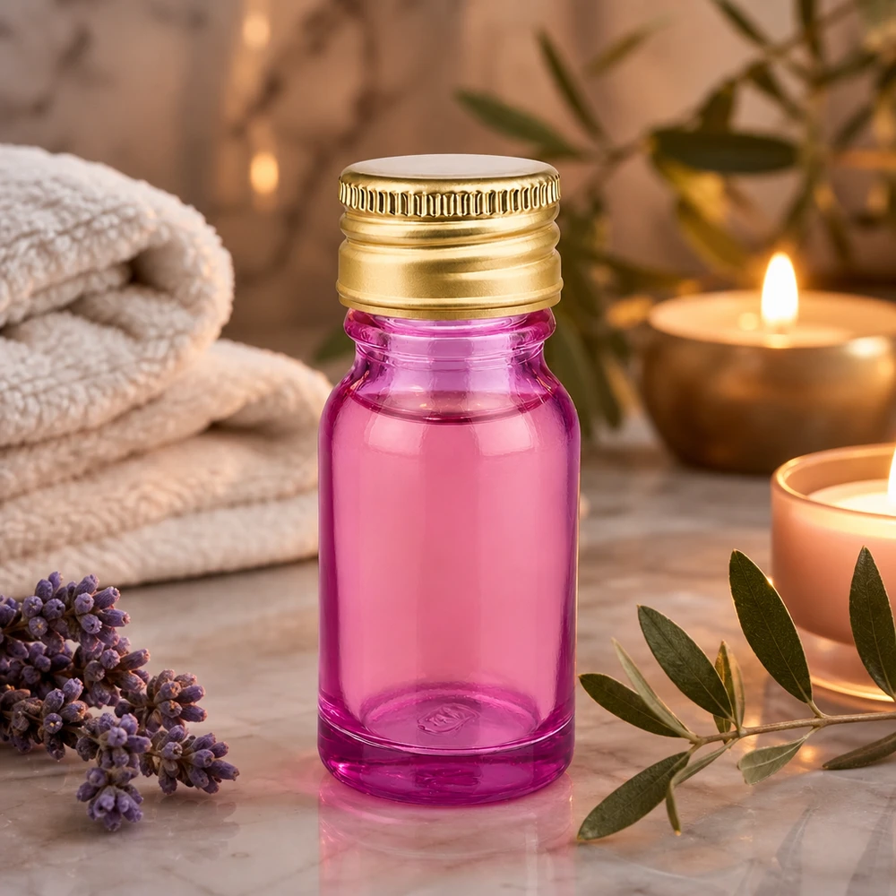 Dekorative 10ml Violettglas-Flasche mit luxuriösem Goldverschluss für edle Produktpräsentation
