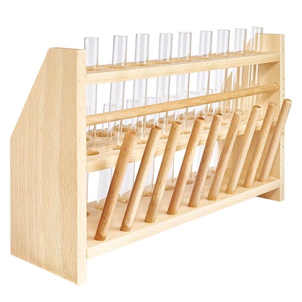 Reagenzglasgest. aus Holz mit 18 Reagenzgl. Kalk-Soda 100x12