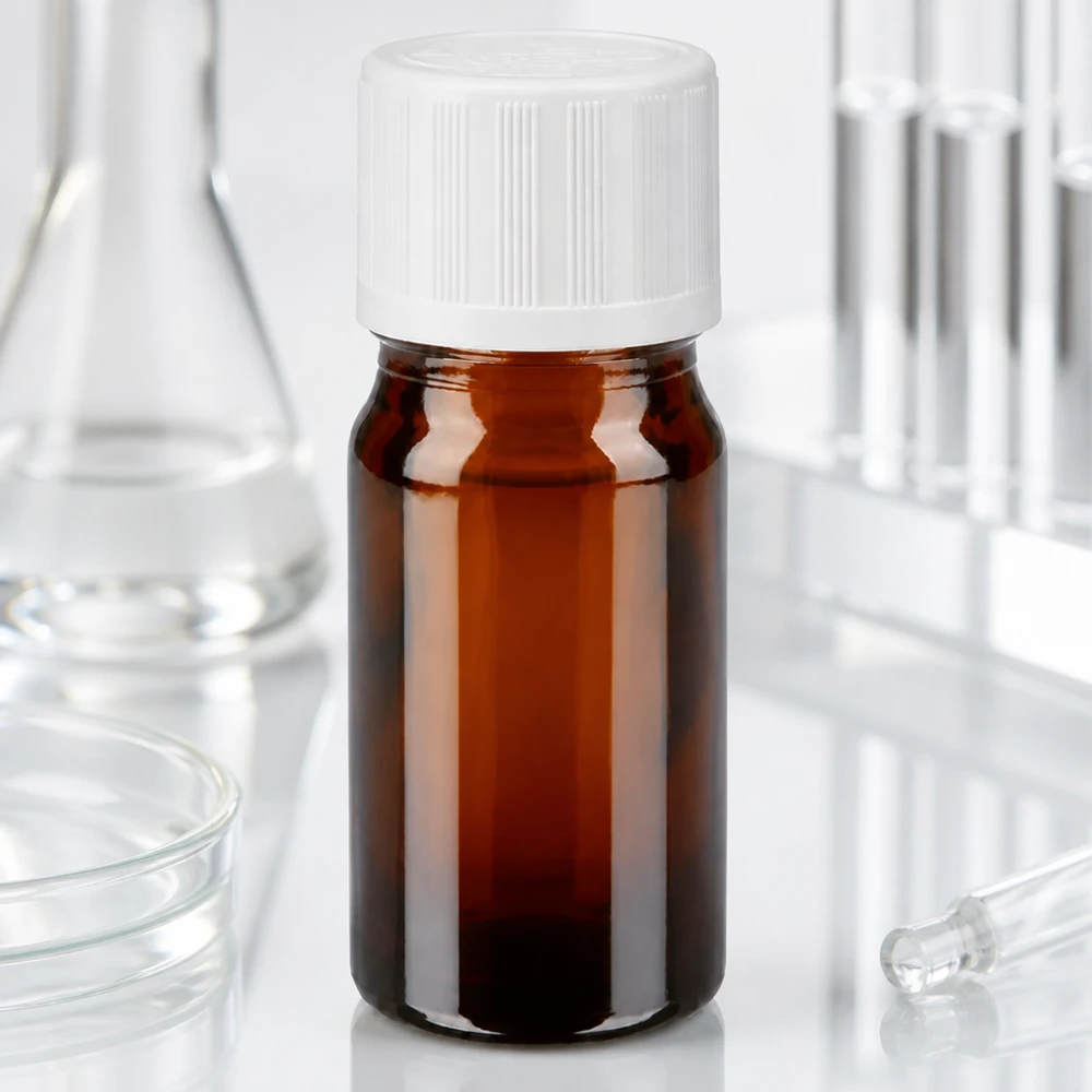 Kompakte 5ml Braunglas-Tropfflasche mit Standard KiSi Verschluss weiß und 1,2mm Dosieröffnung