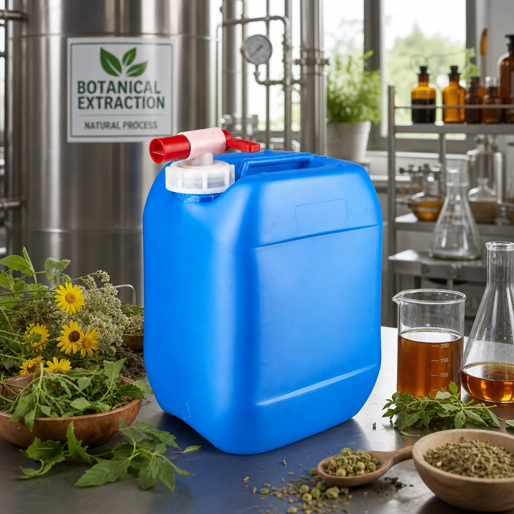 Blauer Vierkantkanister 10 Liter mit Griffmulde und Schraubverschluss für Naturprodukte