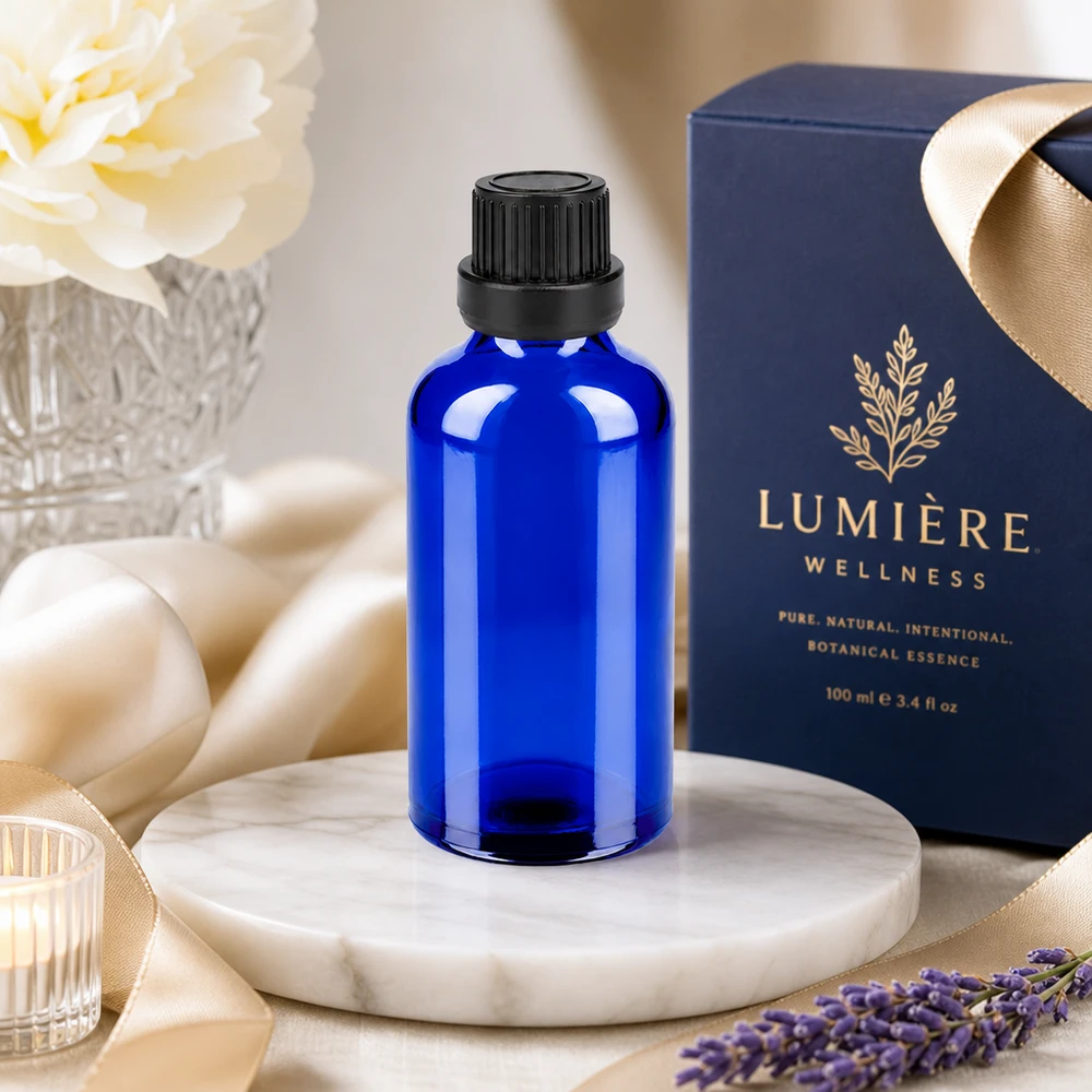 50ml Flasche 11mm Schraubverschluss schwarz Originalitätsverschluss BlueLine UT18/50 Stilvolle 50ml Kobaltglasflasche mit mattem schwarzem Deckel für Naturkosmetik