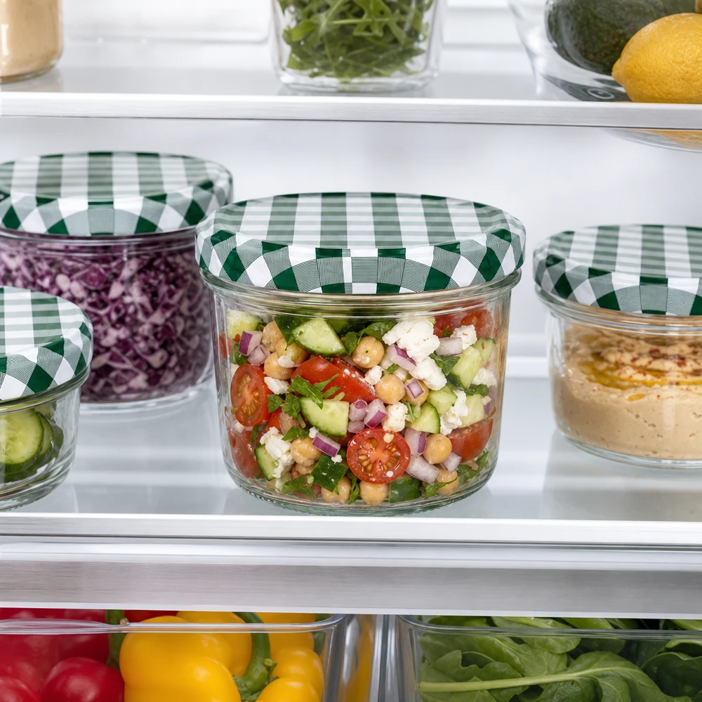 230ml Sturzglas + BasicSeal Deckel grün/weiß UNiTWIST 230ml Sturzglas BasicSeal Deckel grün-weiß kariert Kühlschrank Aufbewahrung Salat Meal Prep Vorratsdosen Set