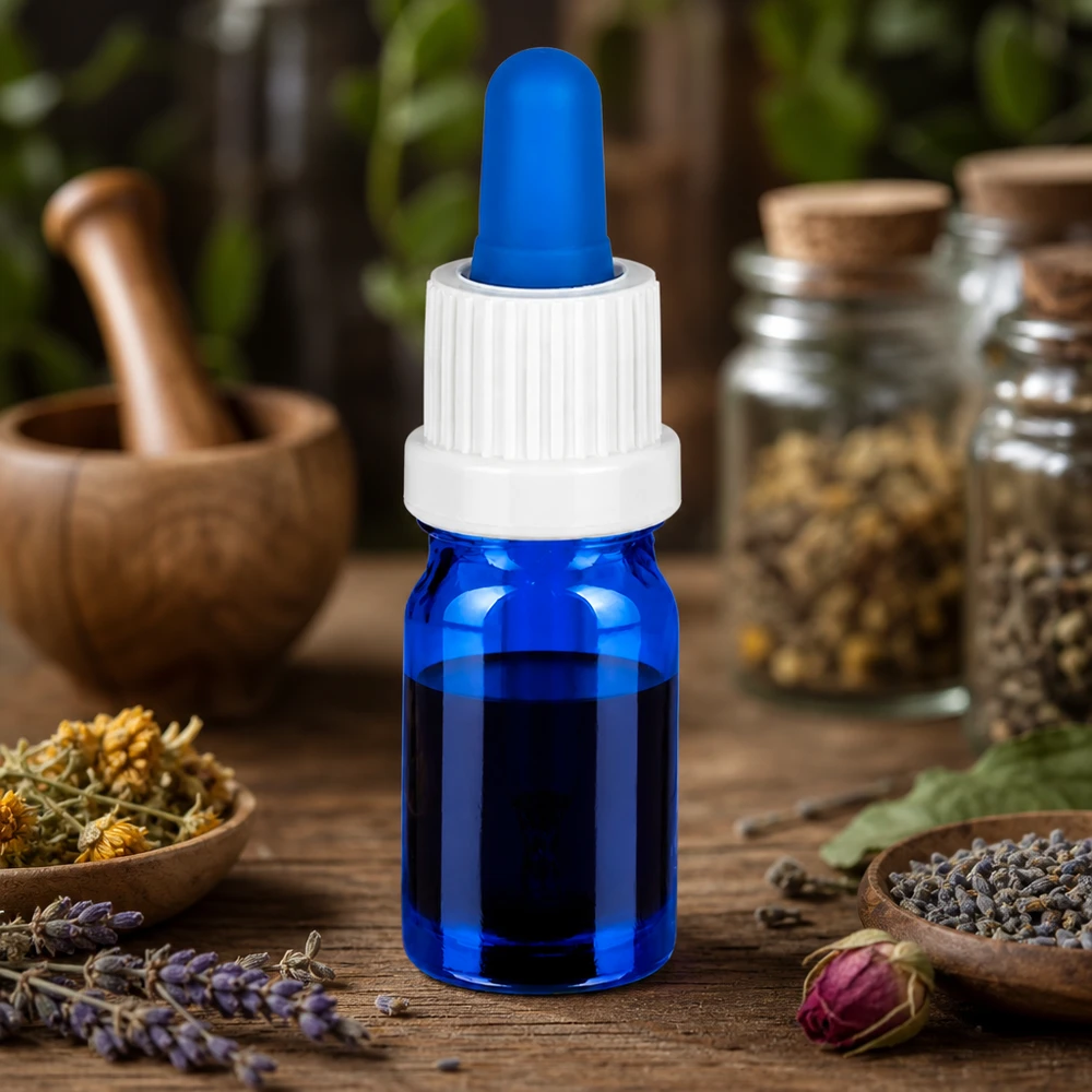 5ml Pipettenflasche weiß/blau Originalitätsverschluss BlueLine UT18/5 Praktische kleine Glasflasche 5ml mit Tropfpipette für mobile Anwendung unterwegs