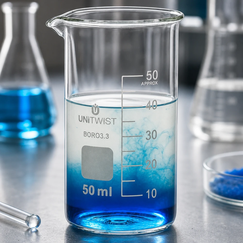 Becherglas 50ml Borosilikat, hohe Form UNiTWIST Klares Borosilikatglas Becher 50ml hohe zylindrische Form mit Milliliter-Graduierung