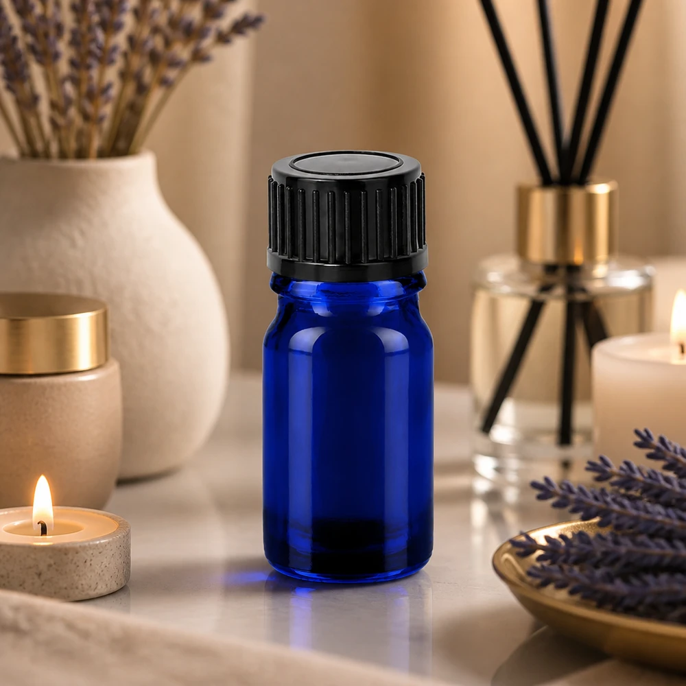 Premium 5ml Glasflasche BlueLine mit matt-schwarzem Verschluss für hochwertige Öle