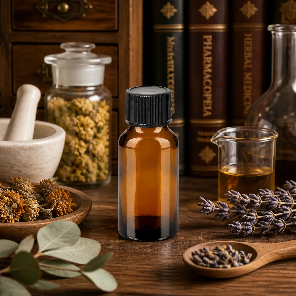 20ml Tropfflasche 1mm schwarz Standardverschluss BrownLine UT18/20 Professionelle 20ml Apotheker Tropfflasche aus getöntem Glas mit robustem Verschluss