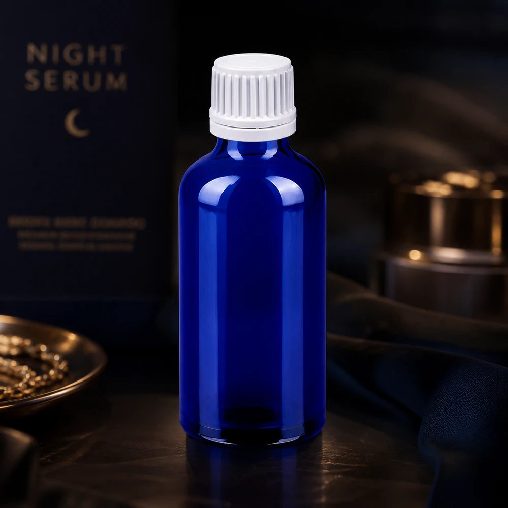 Professionelle 50ml Blauglasflasche mit auslaufsicherem Verschluss für flüssige Präparate