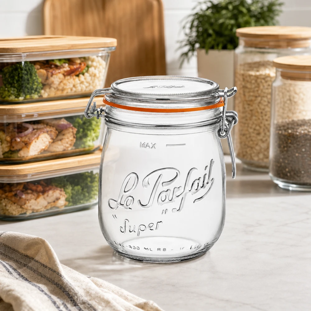 750ml Vorratsglas "Super" mit Bügelverschluss Le Parfait® 750ml Le Parfait Super Vorratsglas mit Bügelverschluss in moderner Küche neben anderen Aufbewahrungsbehältern