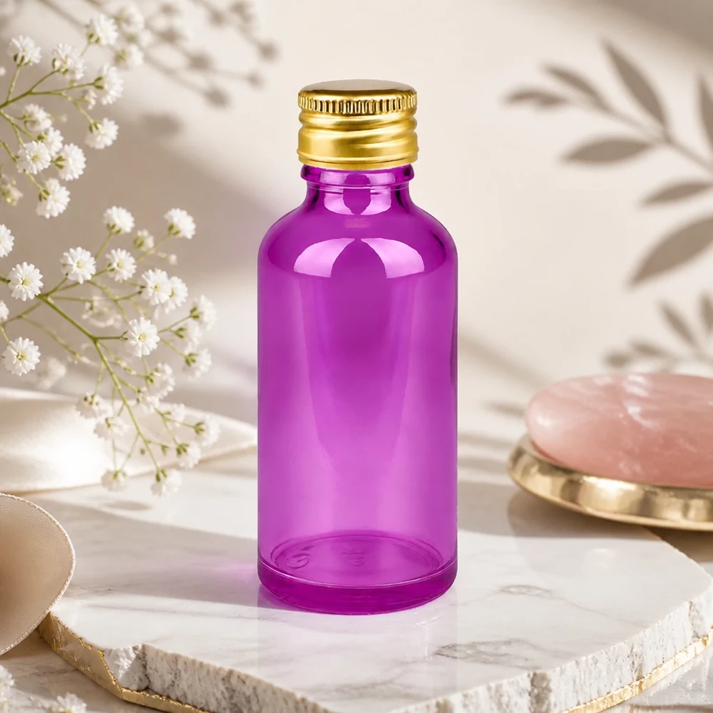 50ml Flasche 11mm Schraubverschluss Alu-Gold Standard PurpleLine. UT18/50 Dekorative 50ml Flasche in Purple für stilvolle Präsentation hochwertiger Beauty- und Wellness-Produkte