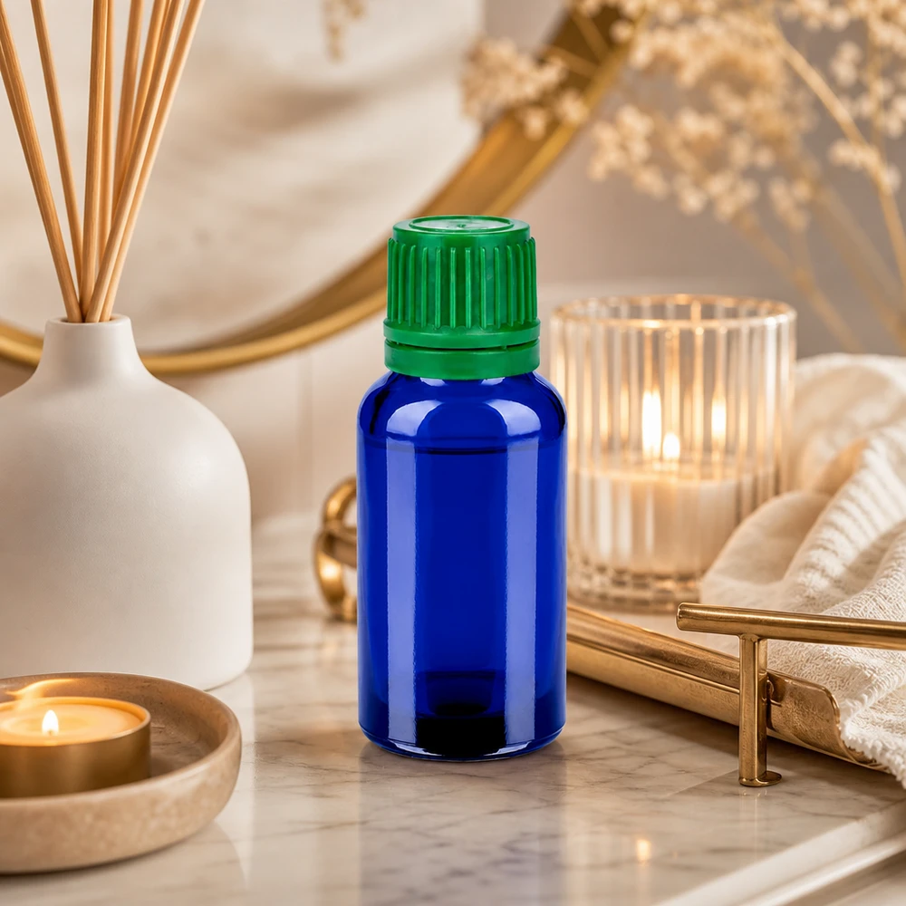 20ml Glasflasche BlueLine Serie mit lichtschützendem Kobaltblau und praktischer Größe