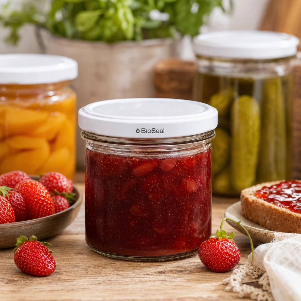 125ml Sturzglas mit BioSeal Deckel weiß UNiTWIST UNiTWIST Sturzglas 125ml Erdbeermarmelade Konfitüre selbstgemacht weißer TO66 BioSeal Deckel Einkochen