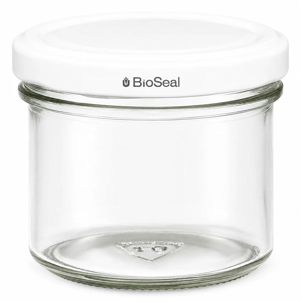 125ml Sturzglas mit BioSeal Deckel weiß UNiTWIST UNiTWIST Sturzglas 125ml mit weißem TO66 BioSeal Deckel Einmachglas Marmeladenglas transparent