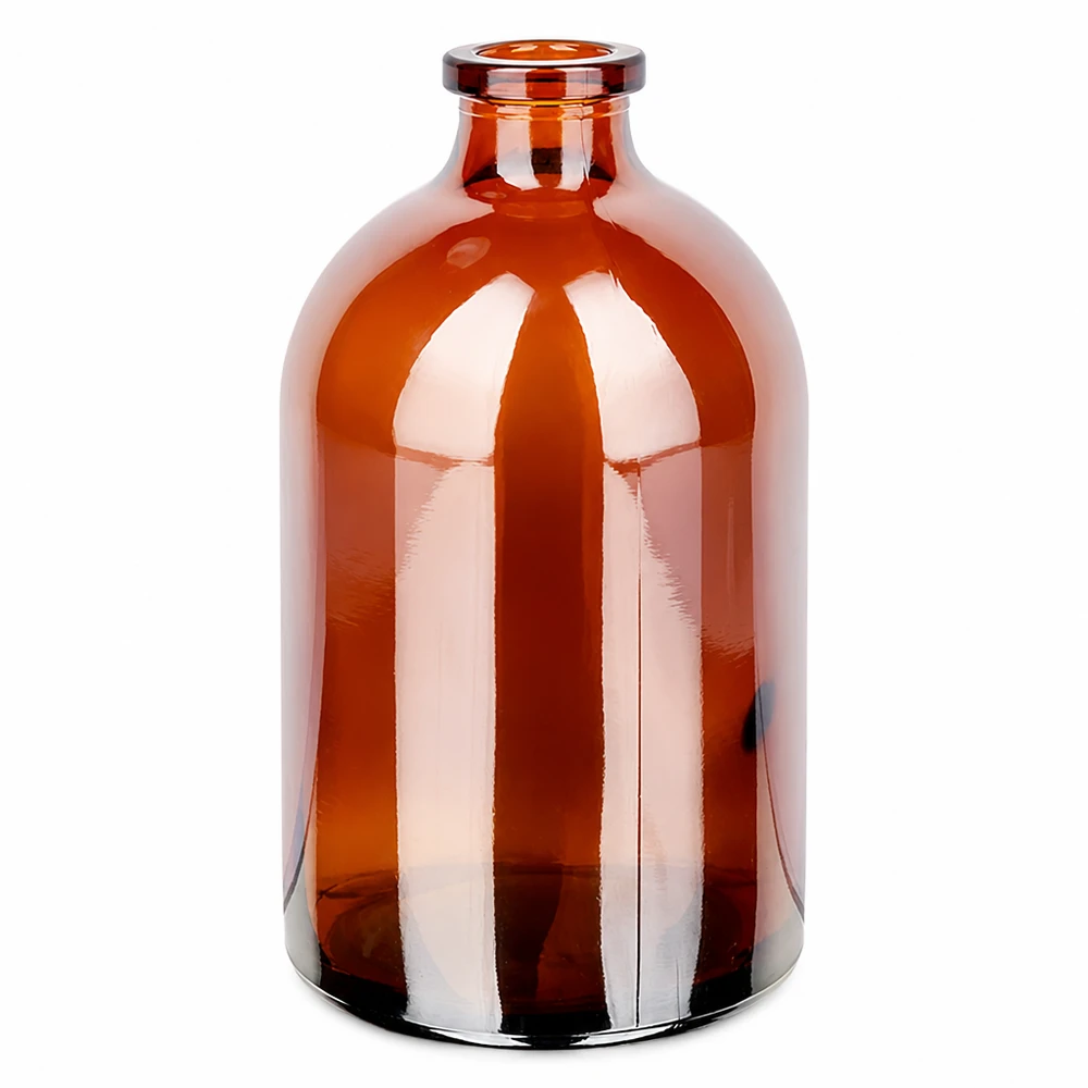 Injektionsflasche Braunglas 100ml Medizinische Injektionsflasche 100ml in Braunglas mit glatter Oberfläche und stabilem Flachboden