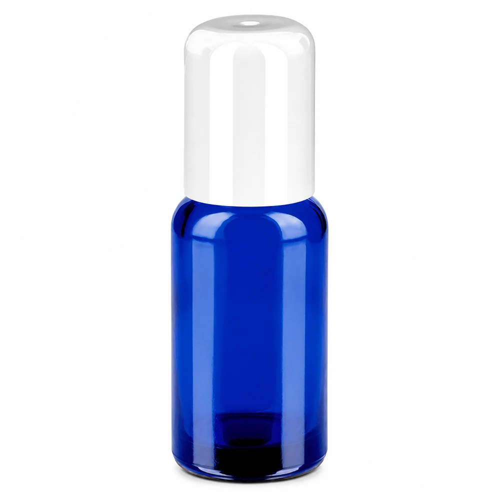 20ml Roll-On Flasche weiß Standardverschluss BlueLine UT18/20 Kompakte Roll-On Flasche 20ml blau weiss für Seren Öle und flüssige Kosmetikprodukte