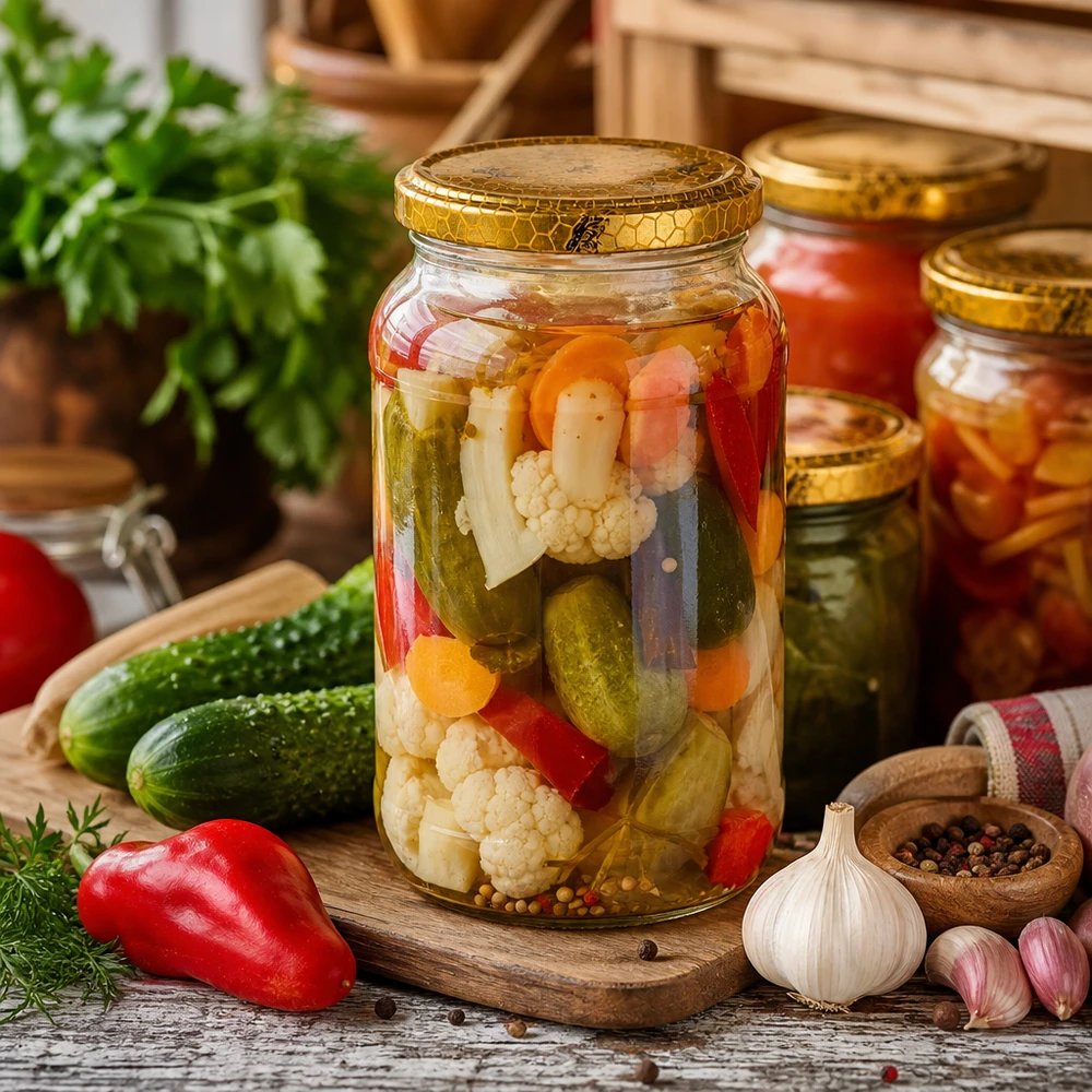1062ml Rundglas + BasicSeal Deckel Bienenwabe UNiTWIST 1062ml Rundglas mit Bienenwabe-Deckel als Einmachglas für eingelegtes Gemüse Gurken Paprika Blumenkohl mixed pickles