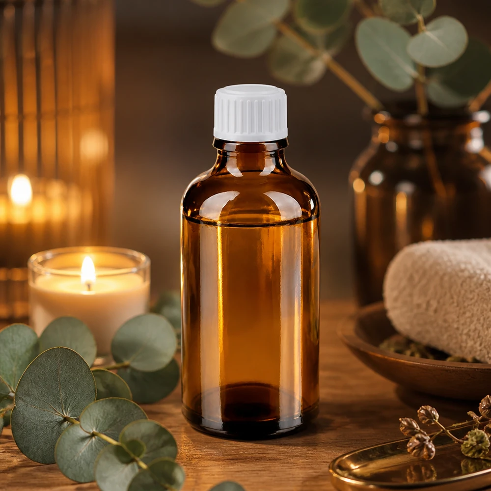 Braunglas Flasche 50ml mit tamperevidentem Weißverschluss für Aromaöle