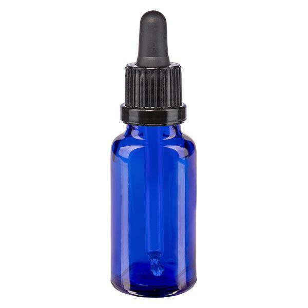 Apothekenflasche blau 20ml Pipette schwarz Originalitätsverschluss