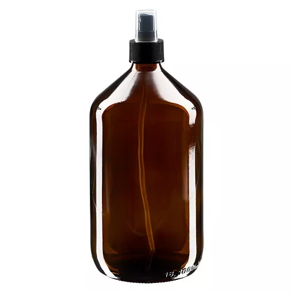 Euro-Medizinflasche 1000ml. braun PP28 mit Zerstäuber schwar