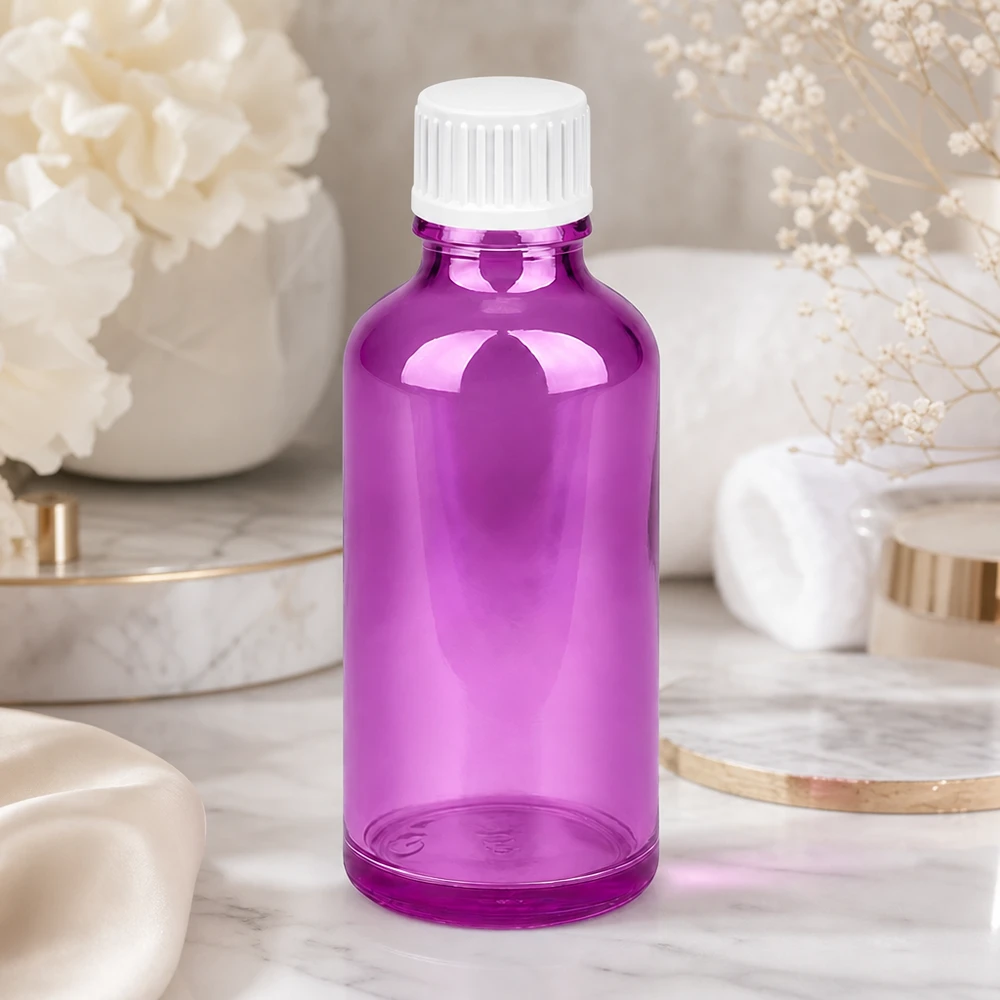50ml Tropfflasche 0.9mm weiss Standard PurpleLine. UT18/50 50ml Violette Tropfflasche mit standardisiertem Verschlusssystem für sichere Aufbewahrung